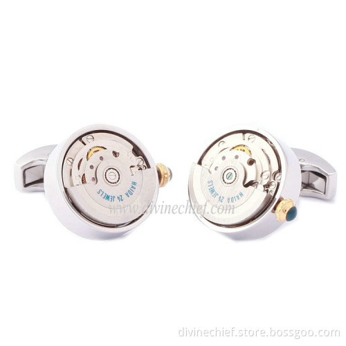 Top Selling Stainless Steel Automatic Movement Watch Cufflinks With Golden Crowns